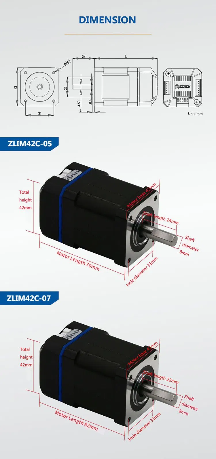Zltech 2phase 1.8degree NEMA 17 42mm 24V 1.5A 0.7n. M Torque Brushless DC Canopen Integrated Open Loop Stepper Motor and Driver